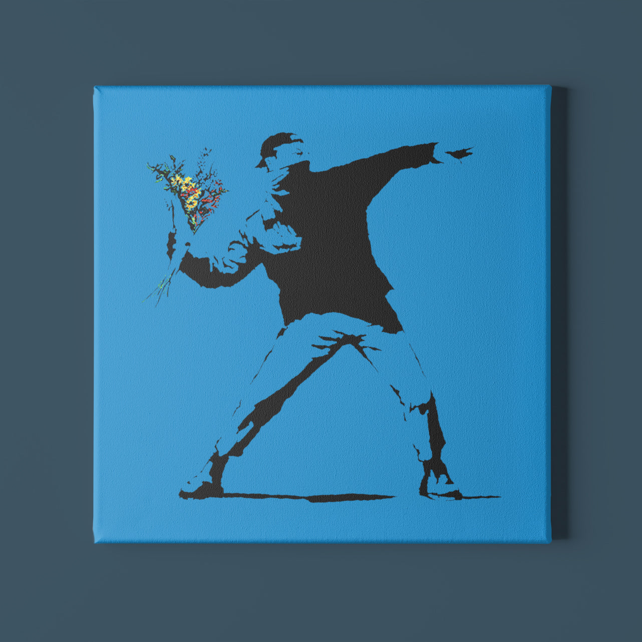 Banksy Blue Flower Thrower Canvas