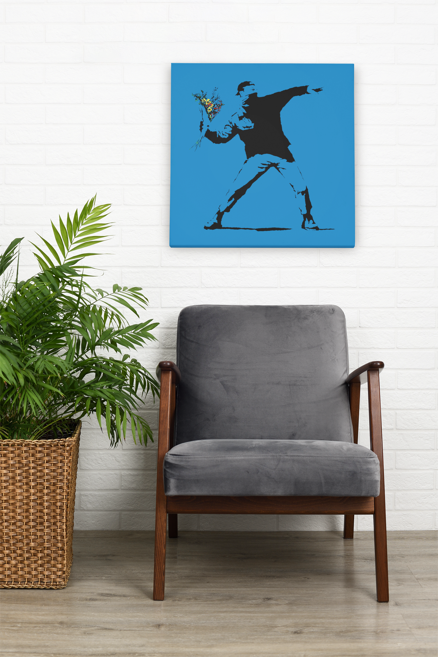 Banksy Blue Flower Thrower Canvas