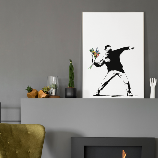 Banksy Flower Thrower in portrait canvas