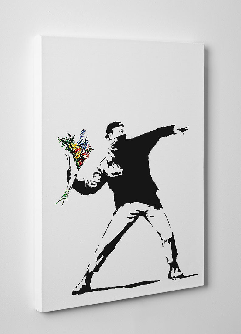 Banksy Flower Thrower in portrait canvas