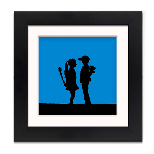 Banksy Boy Meets Girl Blue Framed Square art print with mount