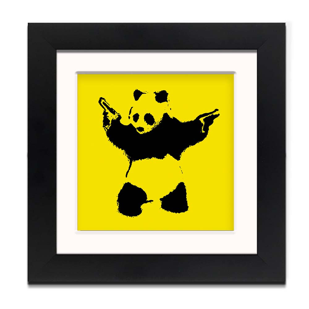 Banksy Panda Yellow Framed Square art print with mount