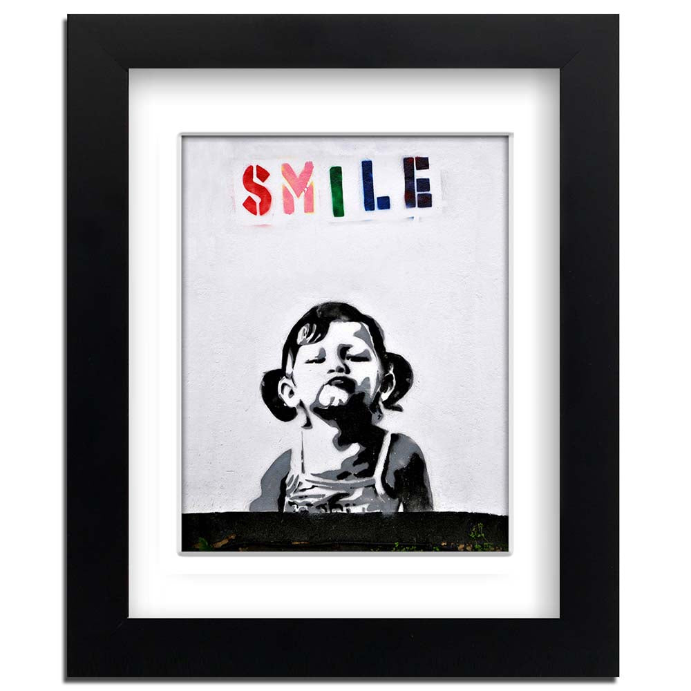 Banksy Smile Girl Framed art print with mount