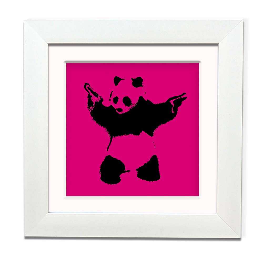 Banksy Panda Purple Framed Square art print with mount