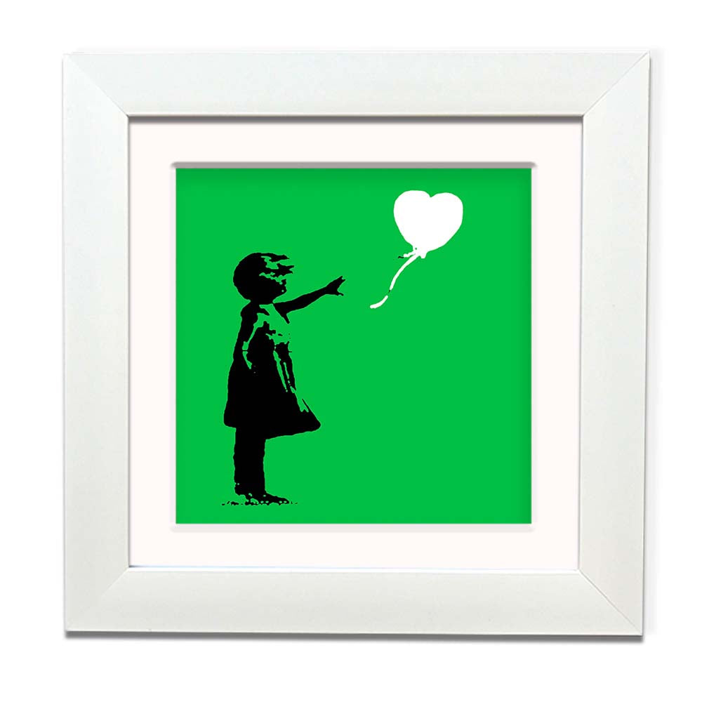 Banksy Balloon Girl Green Framed Square art print with mount