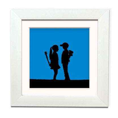 Banksy Balloon Girl Blue Framed Square art print with mount