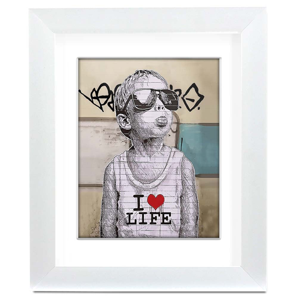 Banksy I Love Life Boy Framed art print with mount