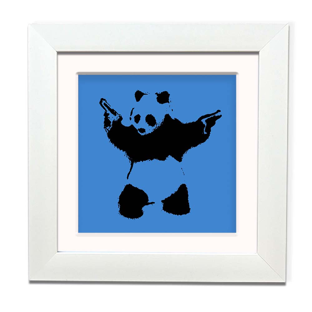 Banksy Panda Blue Framed Square art print with mount