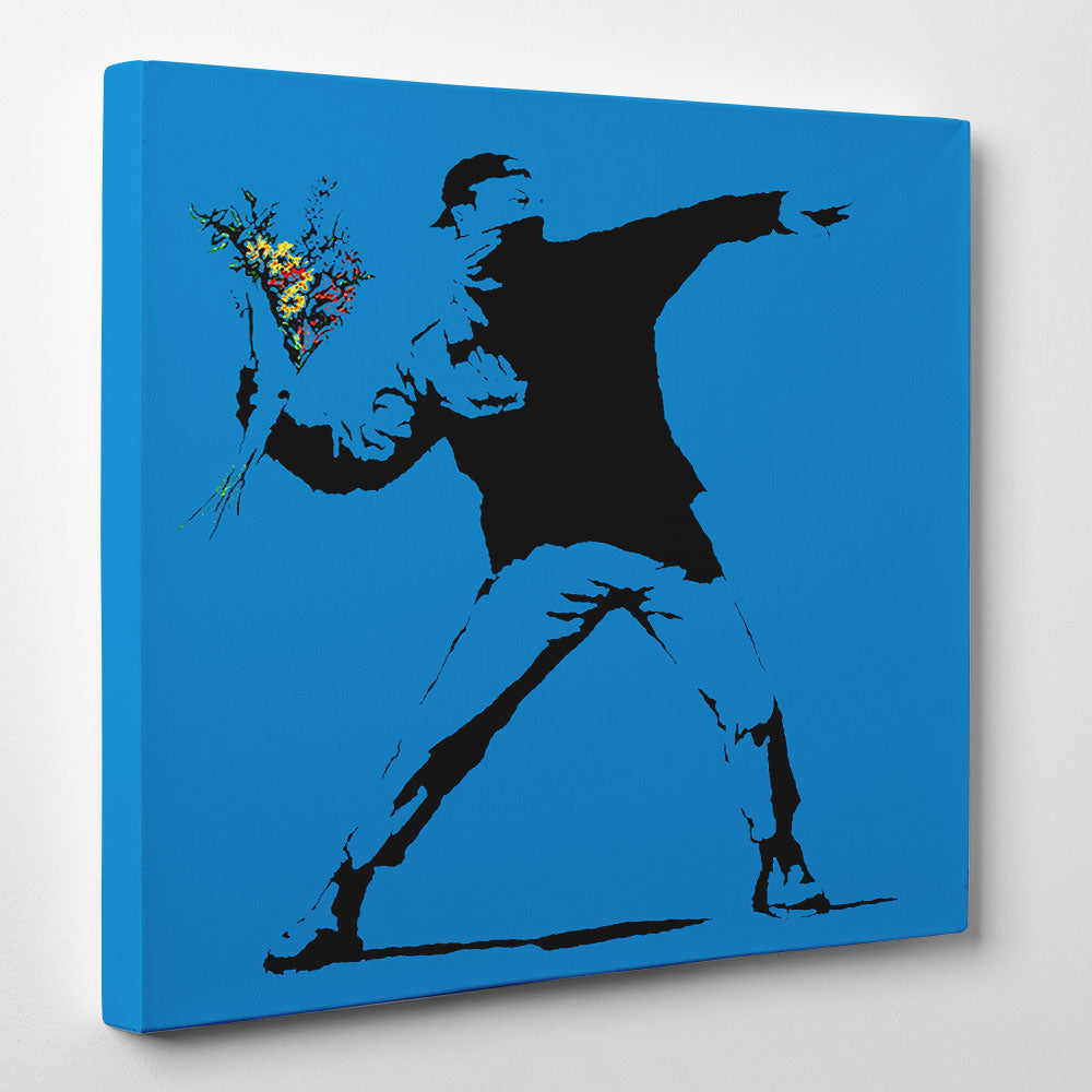 Banksy Blue Flower Thrower Canvas
