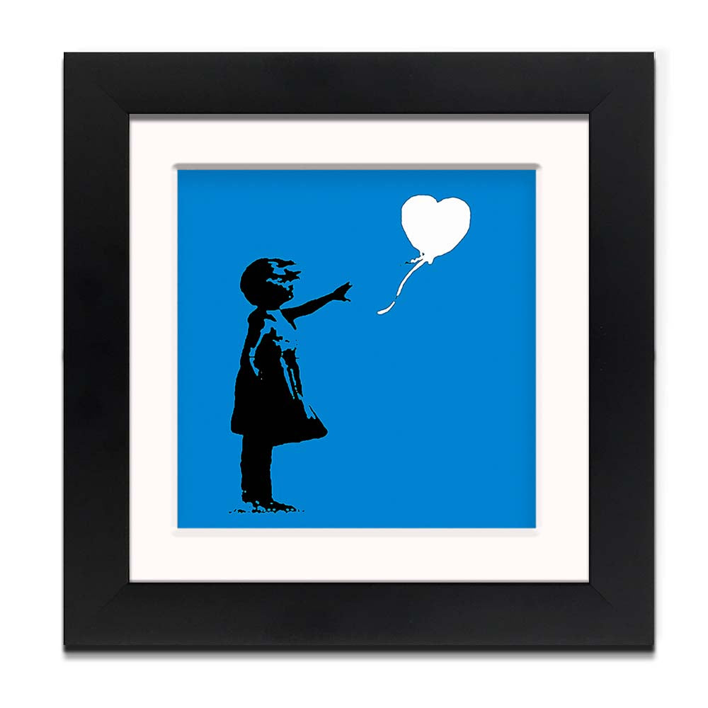 Banksy Balloon Girl Blue Framed Square art print with mount