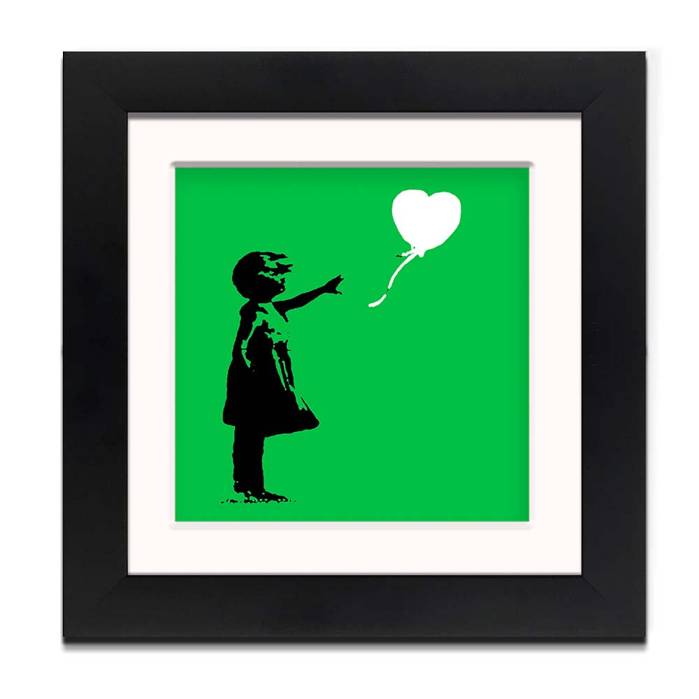 Banksy Balloon Girl Green Framed Square art print with mount