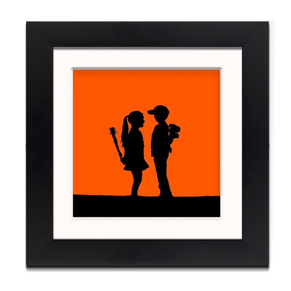 Banksy Boy Meets Girl Orange Framed Square art print with mount
