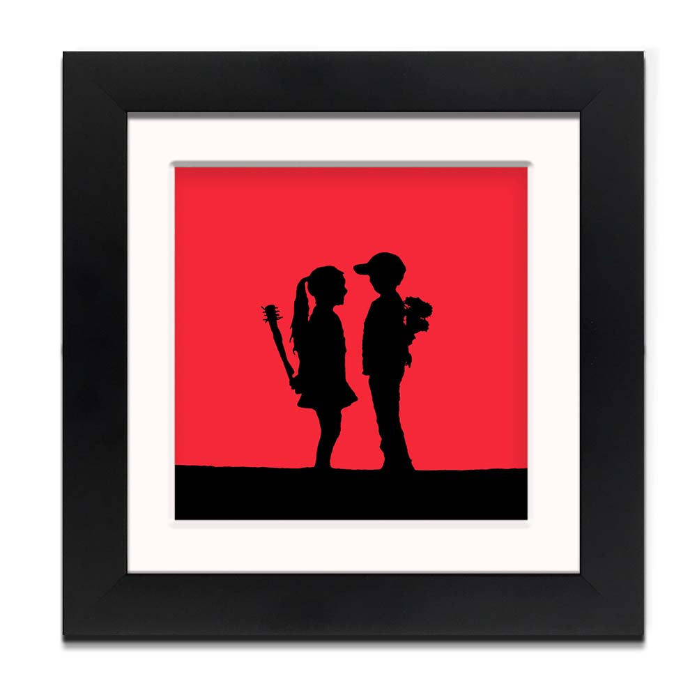 Banksy Boy Meets Girl Red Framed Square art print with mount