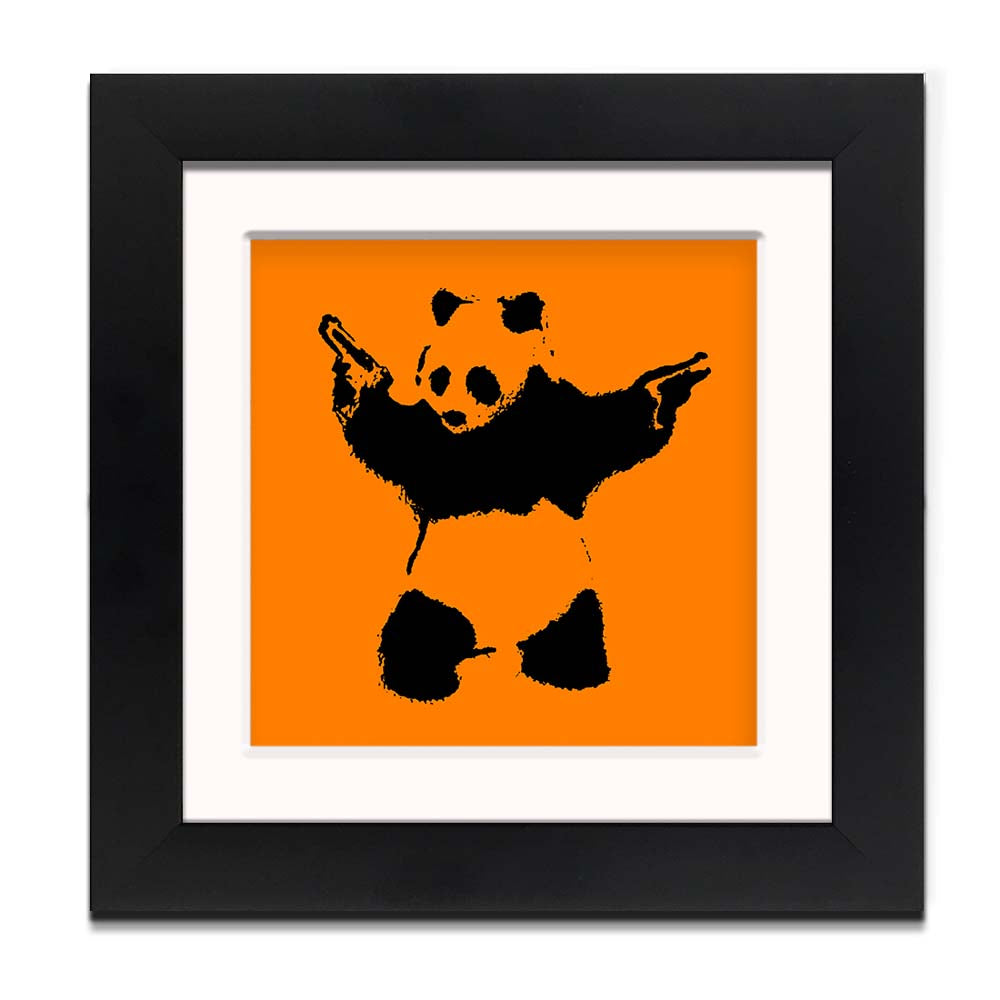 Banksy Panda Orange Framed Square art print with mount