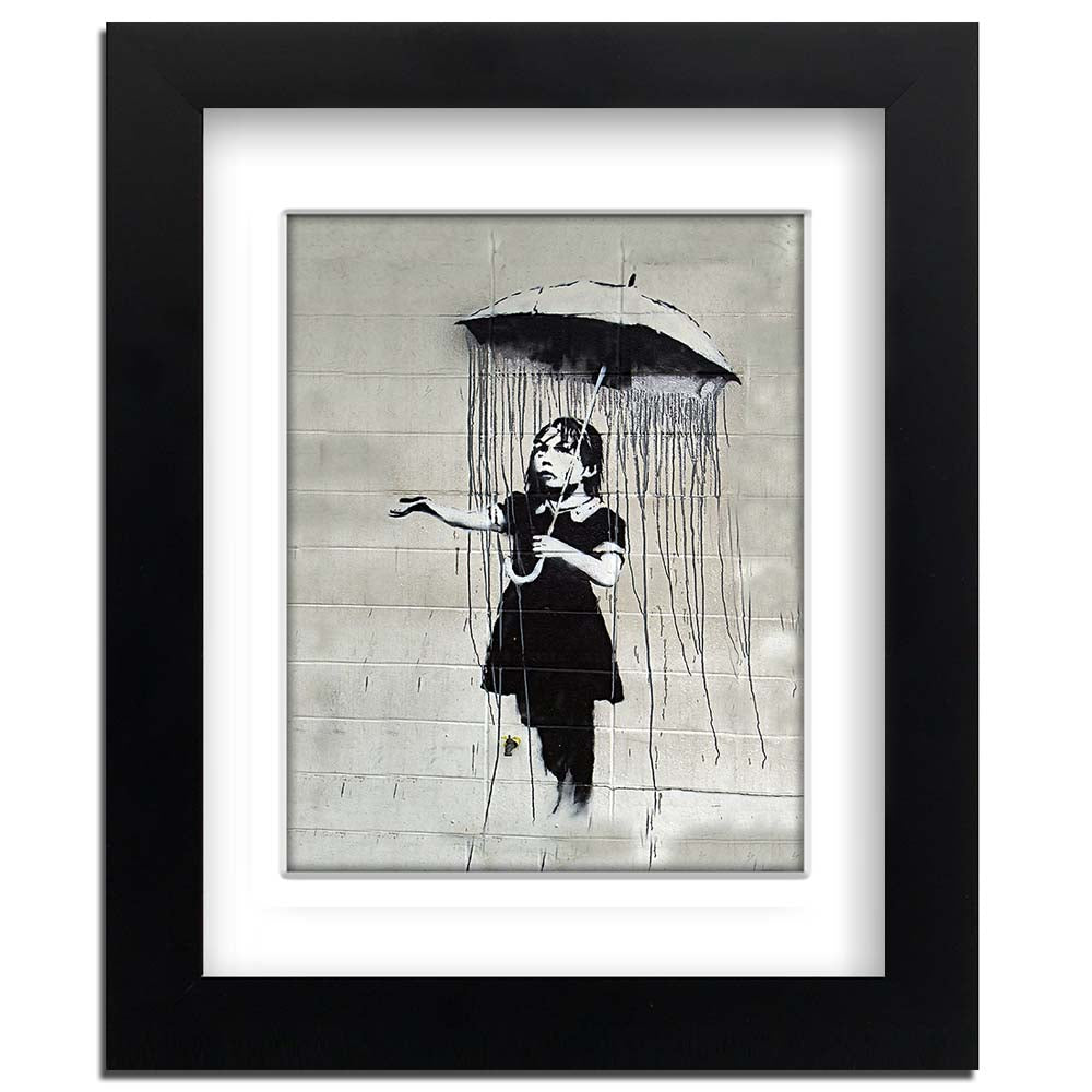 Banksy Umbrella Girl Framed art print with mount