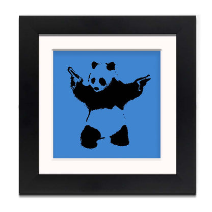 Banksy Panda Blue Framed Square art print with mount