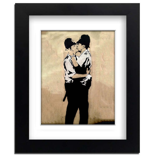 Banksy Kissing Cops Framed art print with mount