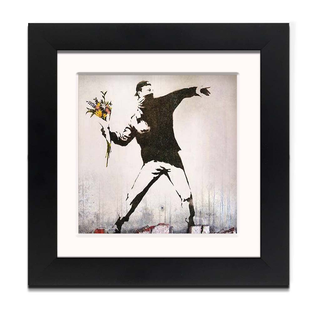 Banksy Flower Thrower Framed Square art print with mount