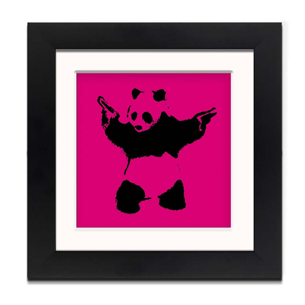 Banksy Panda Purple Framed Square art print with mount