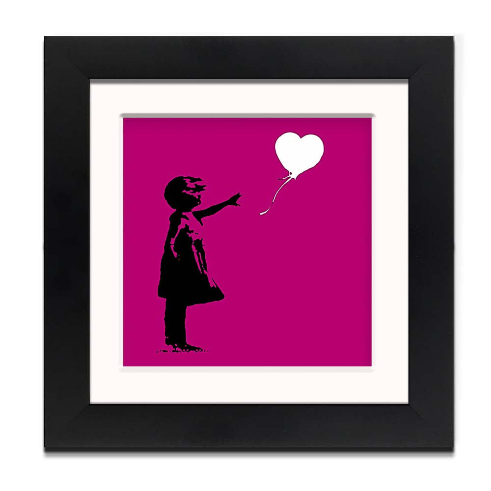 Banksy Balloon Girl Purple Framed Square art print with mount