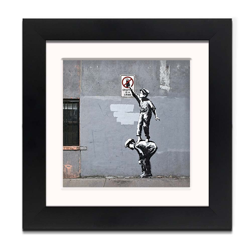 Banksy Graffiti is A Crime Framed Square art print with mount