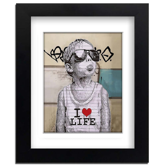 Banksy I Love Life Boy Framed art print with mount