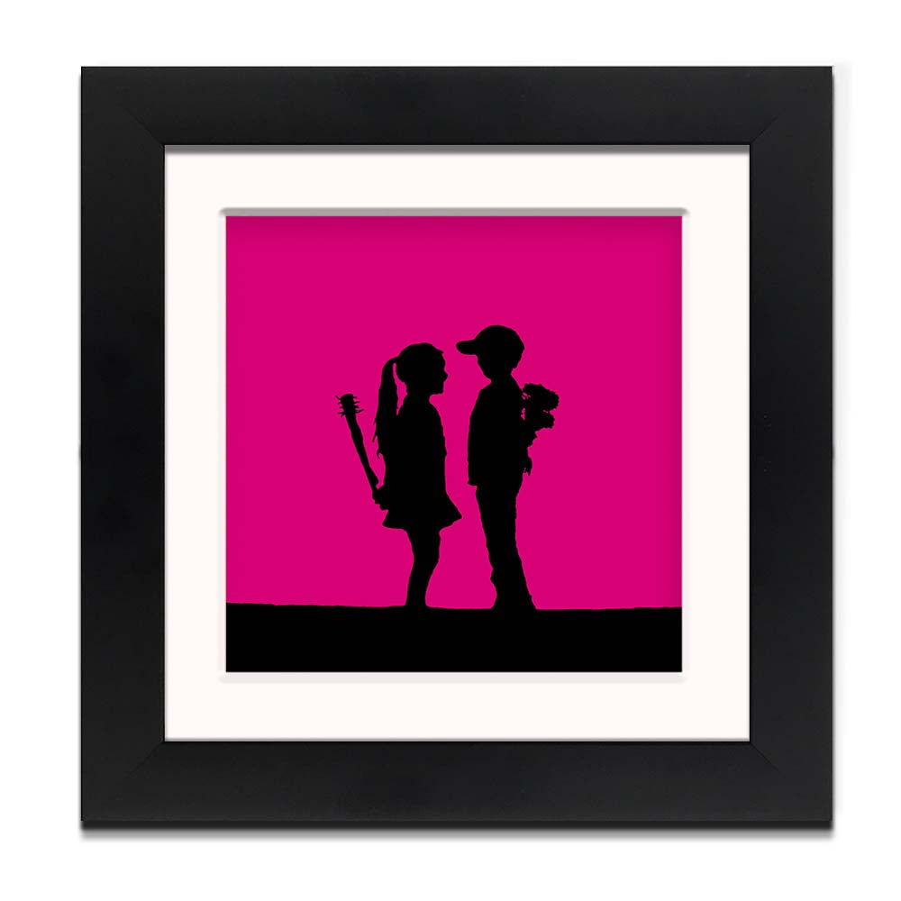 Banksy Boy Meets Girl Purple Framed Square art print with mount