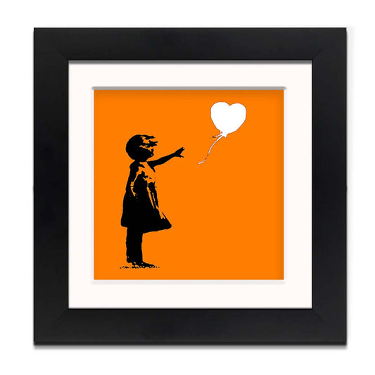 Banksy Balloon Girl Orange Framed Square art print with mount