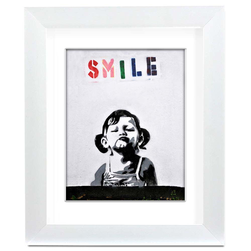 Banksy Smile Girl Framed art print with mount