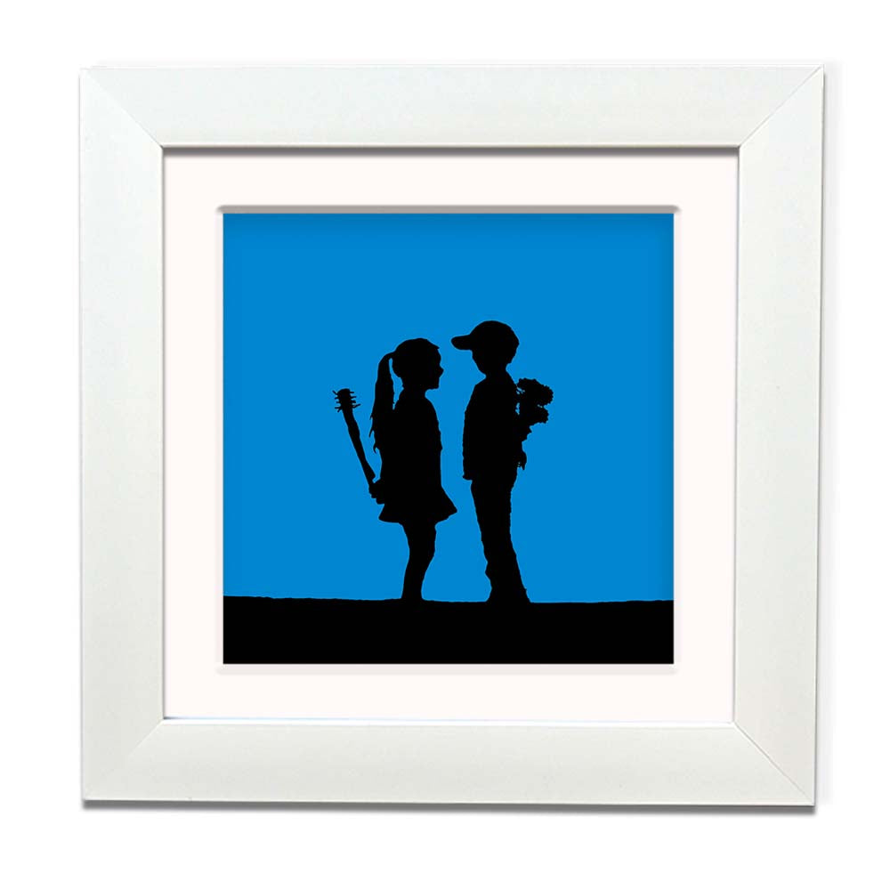 Banksy Boy Meets Girl Blue Framed Square art print with mount