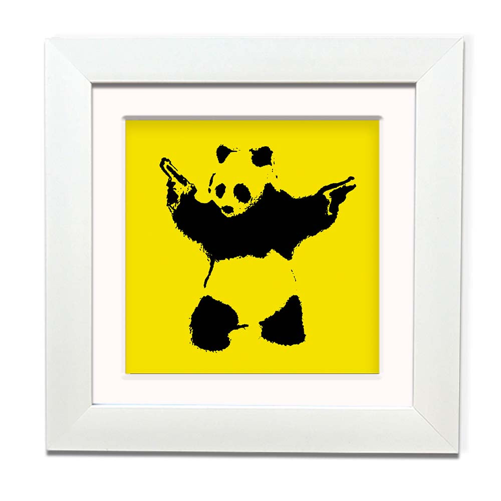 Banksy Panda Yellow Framed Square art print with mount