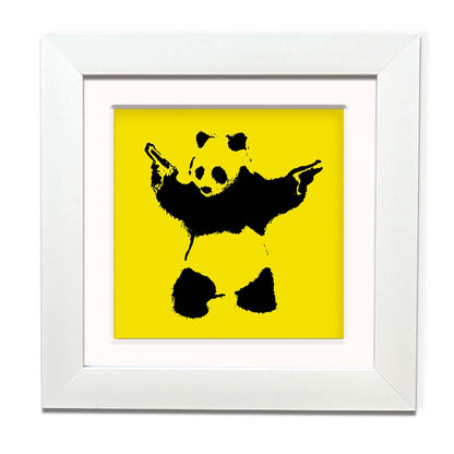 Banksy Panda Yellow Framed Square art print with mount