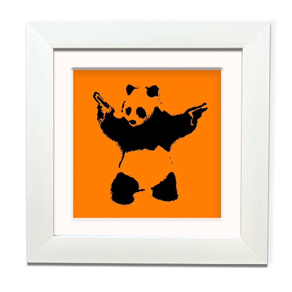 Banksy Panda Orange Framed Square art print with mount