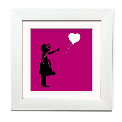 Banksy Balloon Girl Purple Framed Square art print with mount