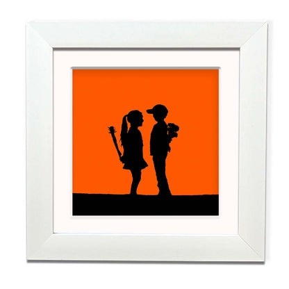 Banksy Boy Meets Girl Orange Framed Square art print with mount