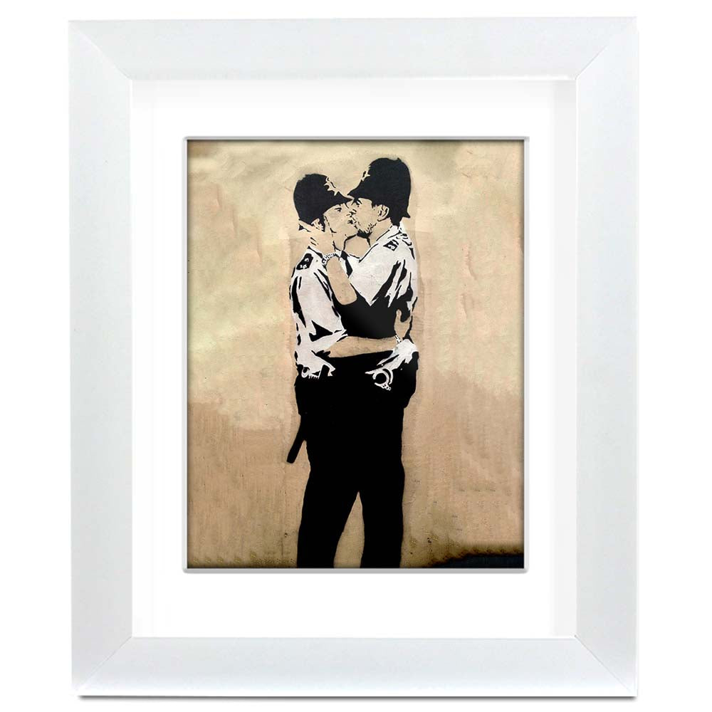 Banksy Kissing Cops Framed art print with mount