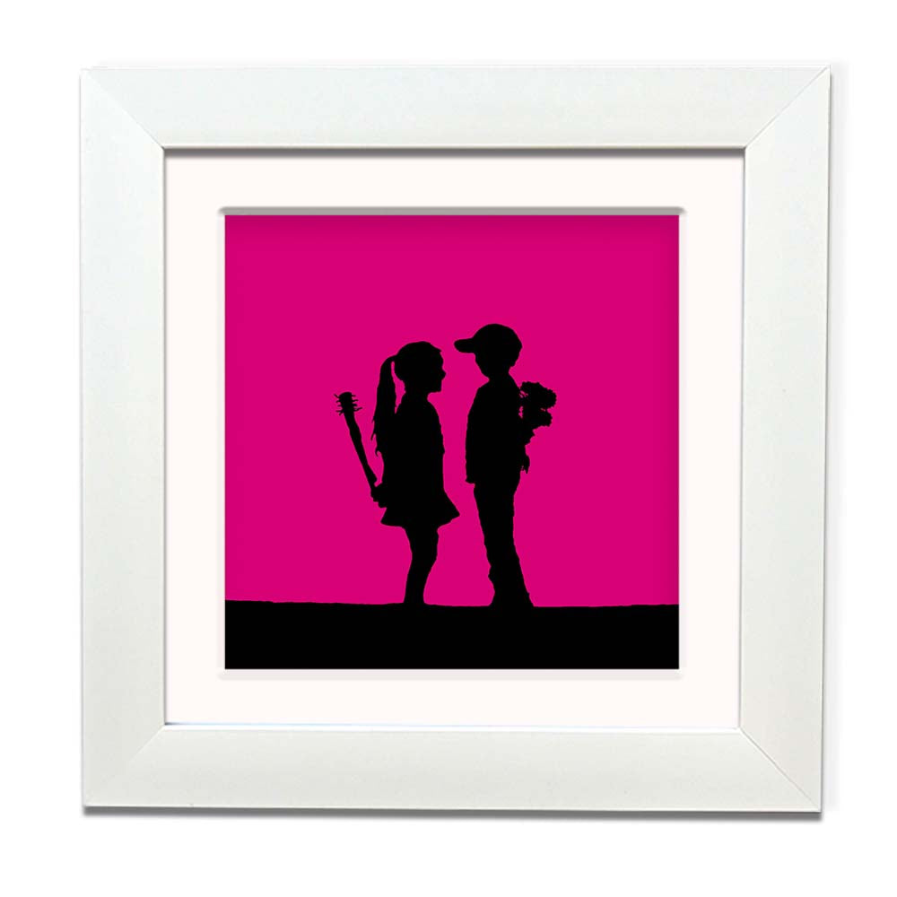 Banksy Boy Meets Girl Purple Framed Square art print with mount