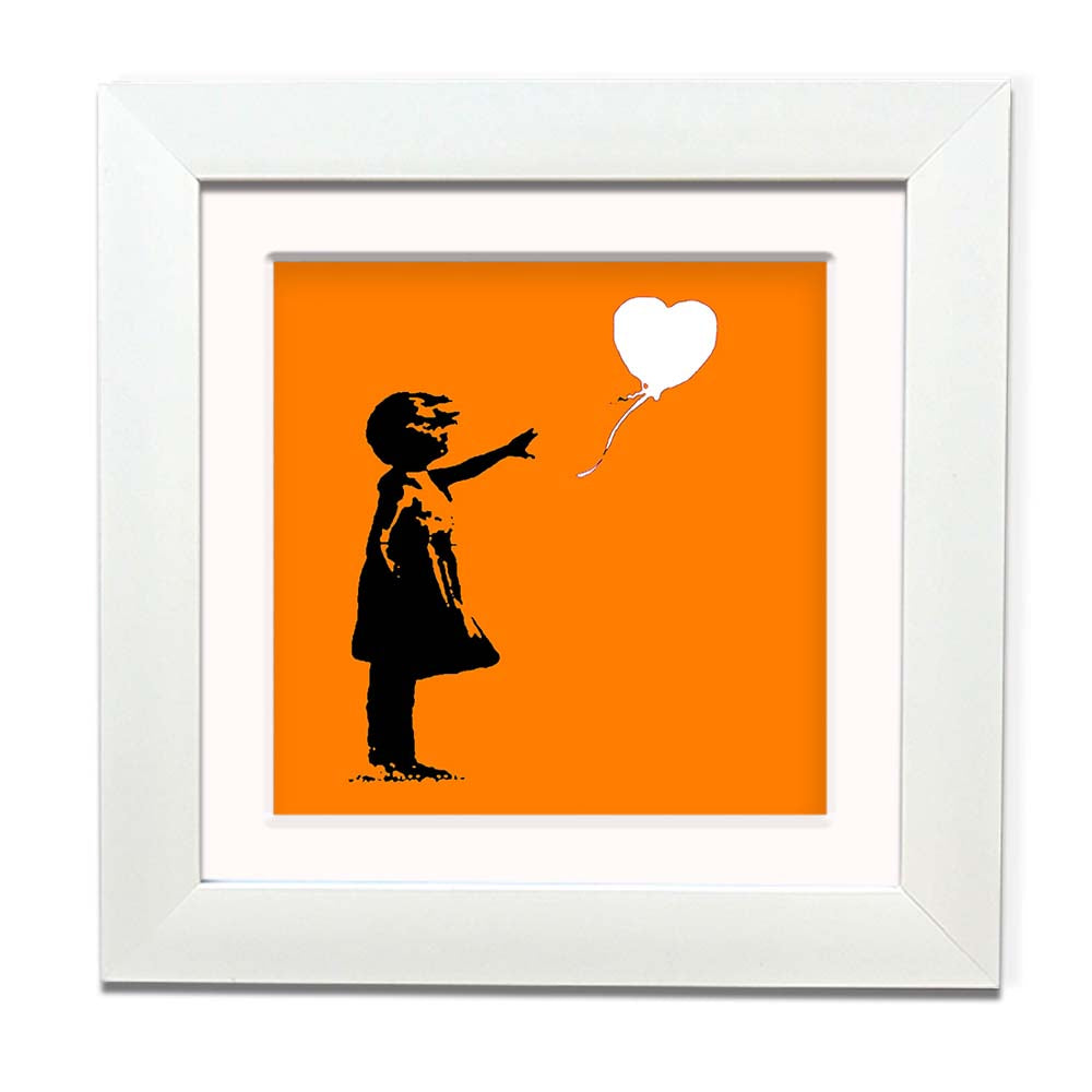 Banksy Balloon Girl Orange Framed Square art print with mount