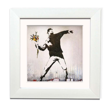 Banksy Flower Thrower Framed Square art print with mount